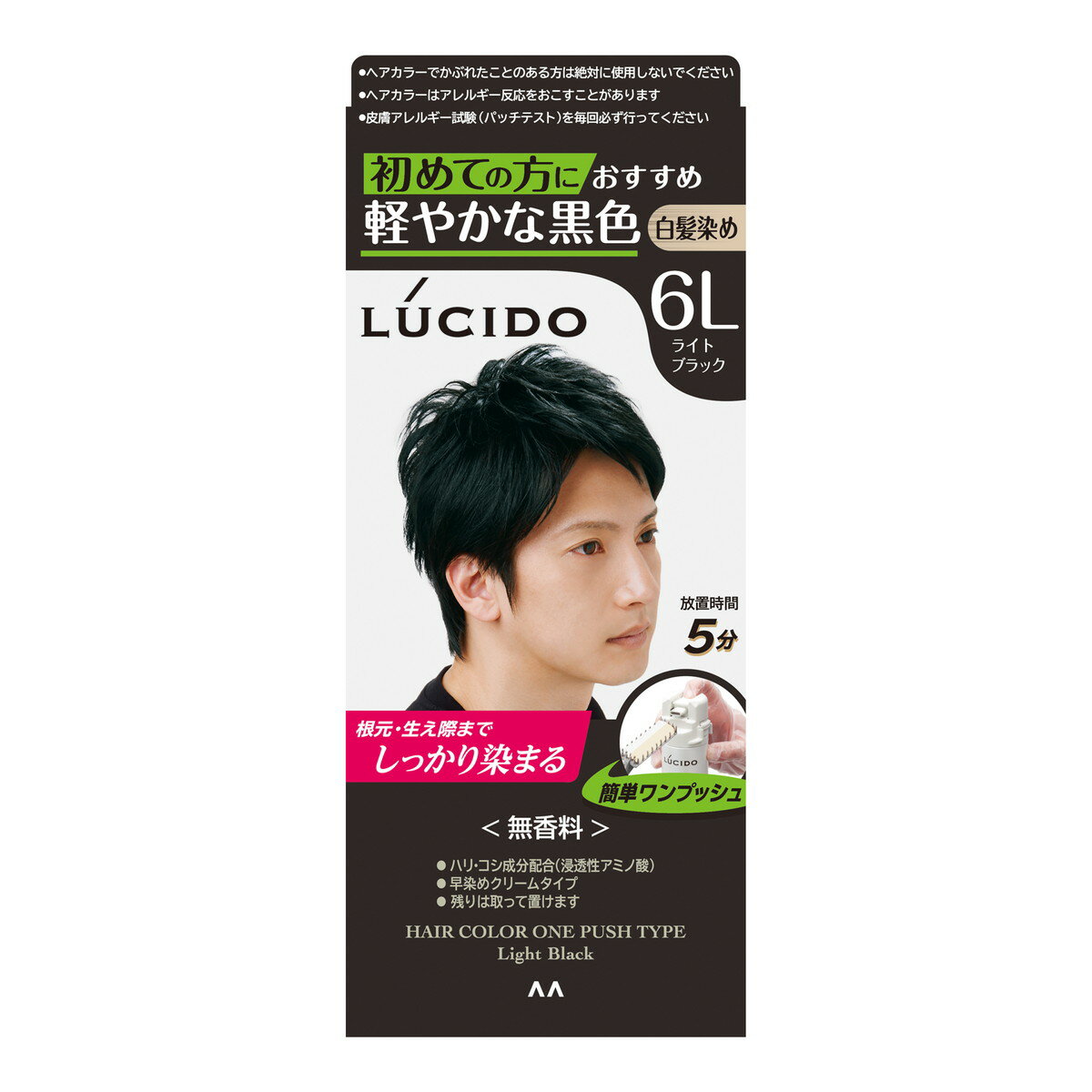 【令和・早い者勝ちセール】マンダム ルシード ワンプッシュケアカラー 6L ライトブラック 白髪染め 男性用 無香料