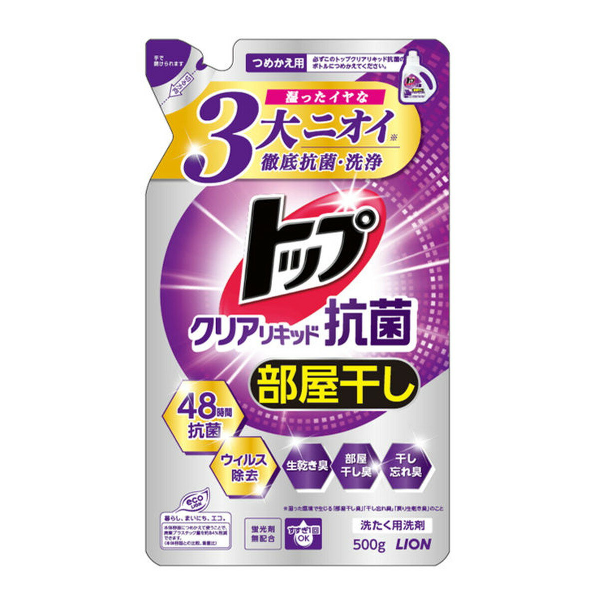 【送料込・まとめ買い×5個セット】ライオン LION トップ クリアリキッド 抗菌 つめかえ用 500g 洗たく用 洗剤