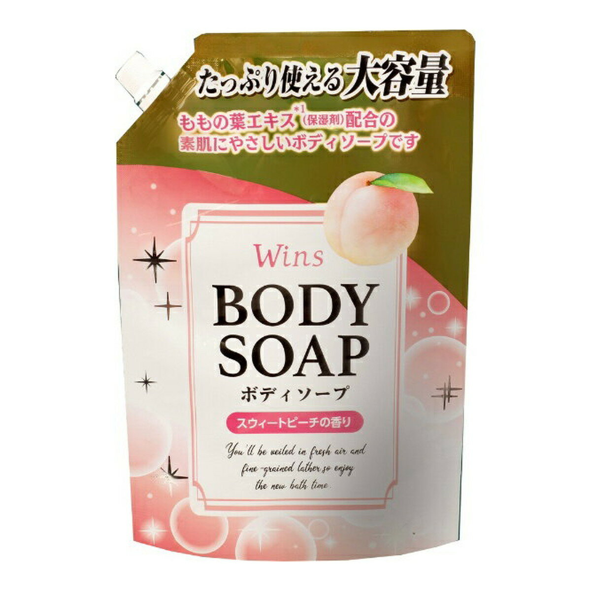 【送料込・まとめ買い×8点セット】日本合成洗剤 ウインズ ボディソープ 桃の葉 大容量 詰替え用 900g