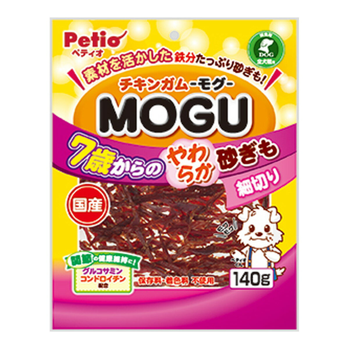 【送料込・まとめ買い×3個セット】ペティオ チキンガム MOGU モグ 7歳からのやわらか 砂ぎも細切り 140g 犬用おやつ 間食用 全犬種用