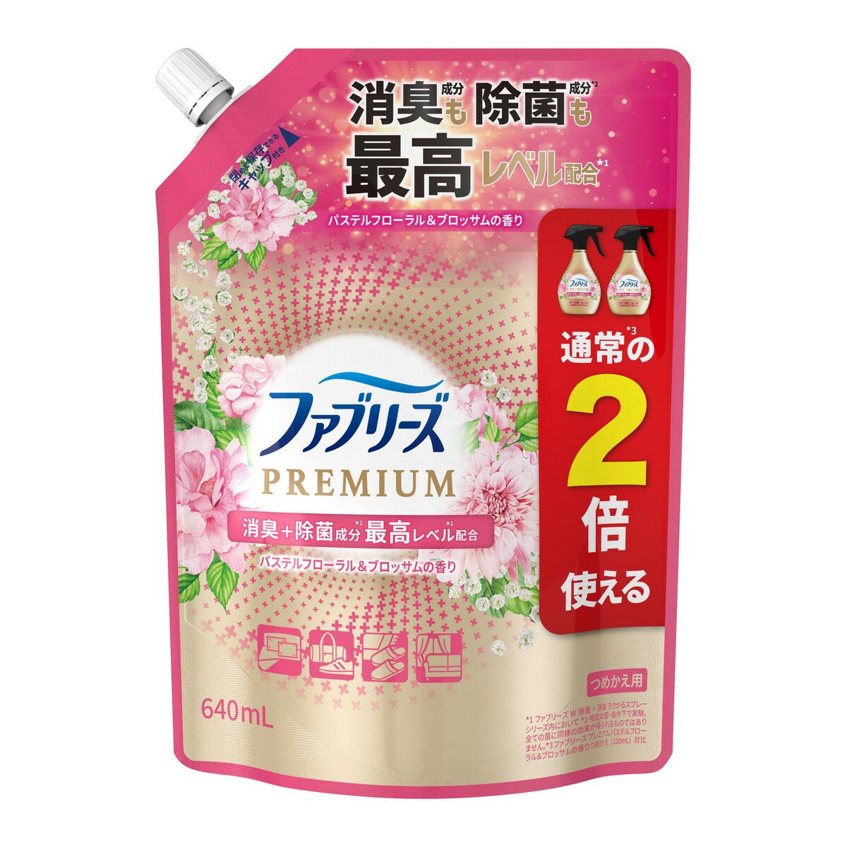 【送料込・まとめ買い×12個セット】P&G ファブリーズ W除菌+消臭 プレミアム パステルフローラル&ブロッサムの香り つめかえ 特大サイズ 640ml