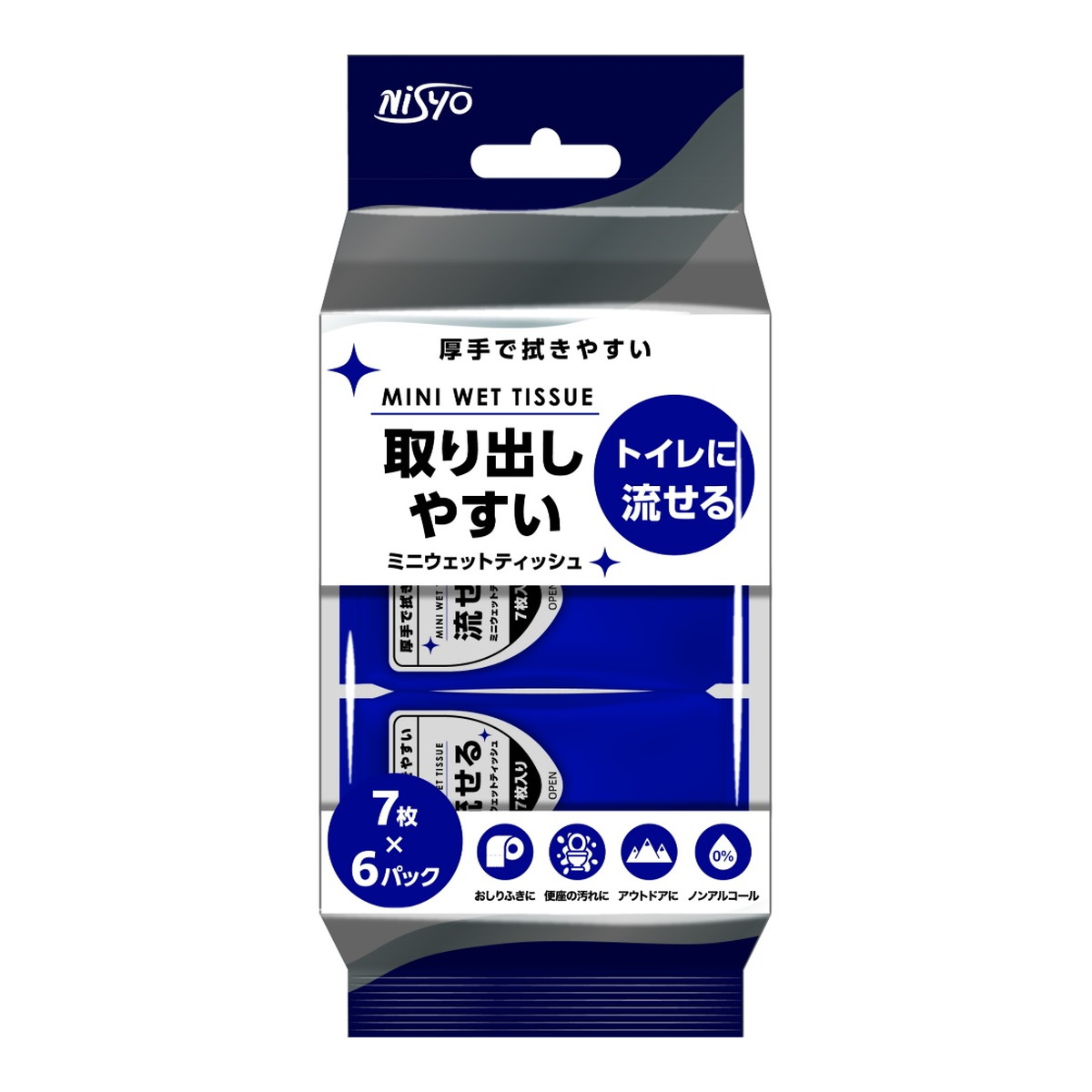 【送料込・まとめ買い×10個セット】日翔 トイレに流せる ミニウェットティッシュ 7枚×6パック