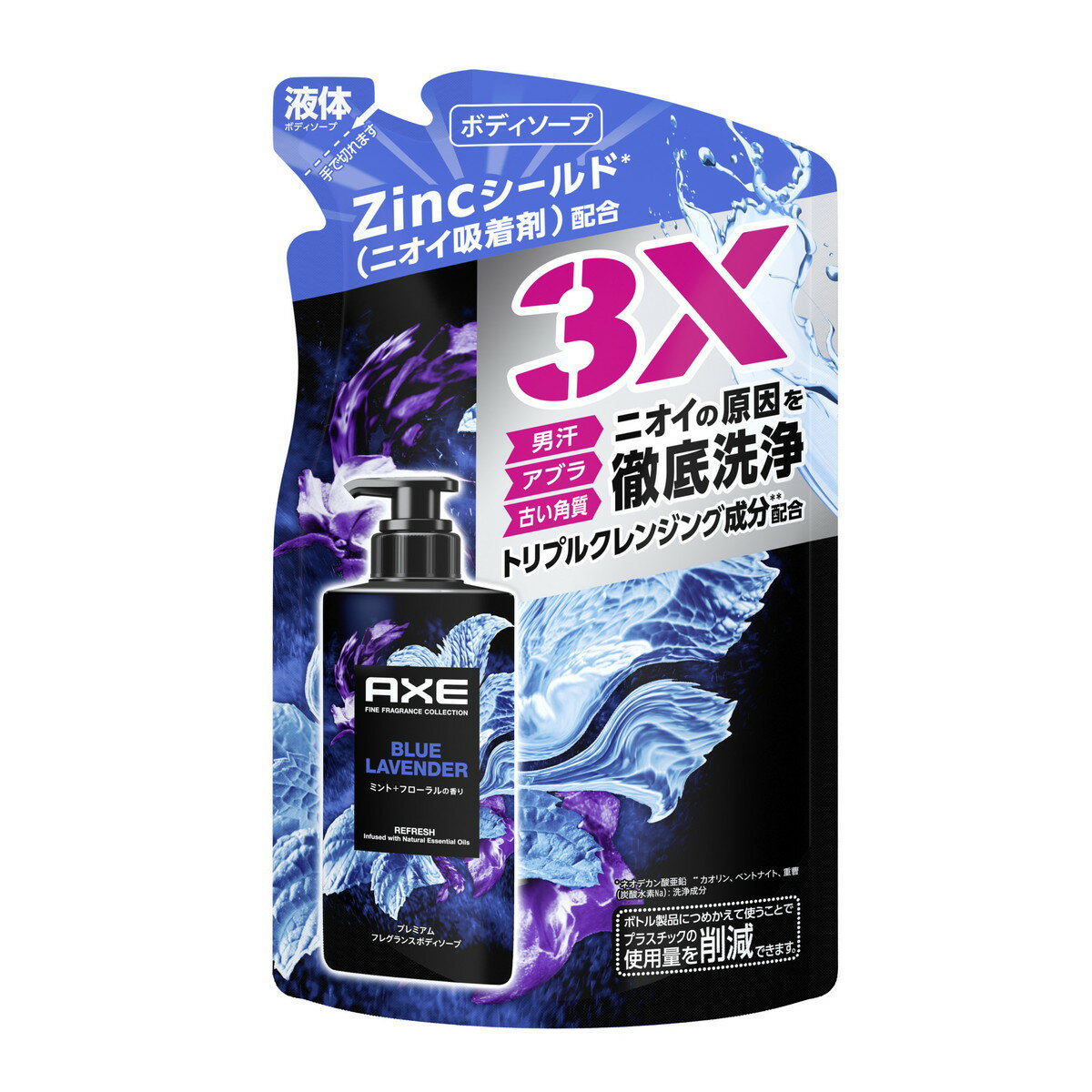 【送料込・まとめ買い×18個セット】ユニリーバ アックス AXE プレミアムフレグランス ボディソープ ブルーラベンダー つめかえ用 350g