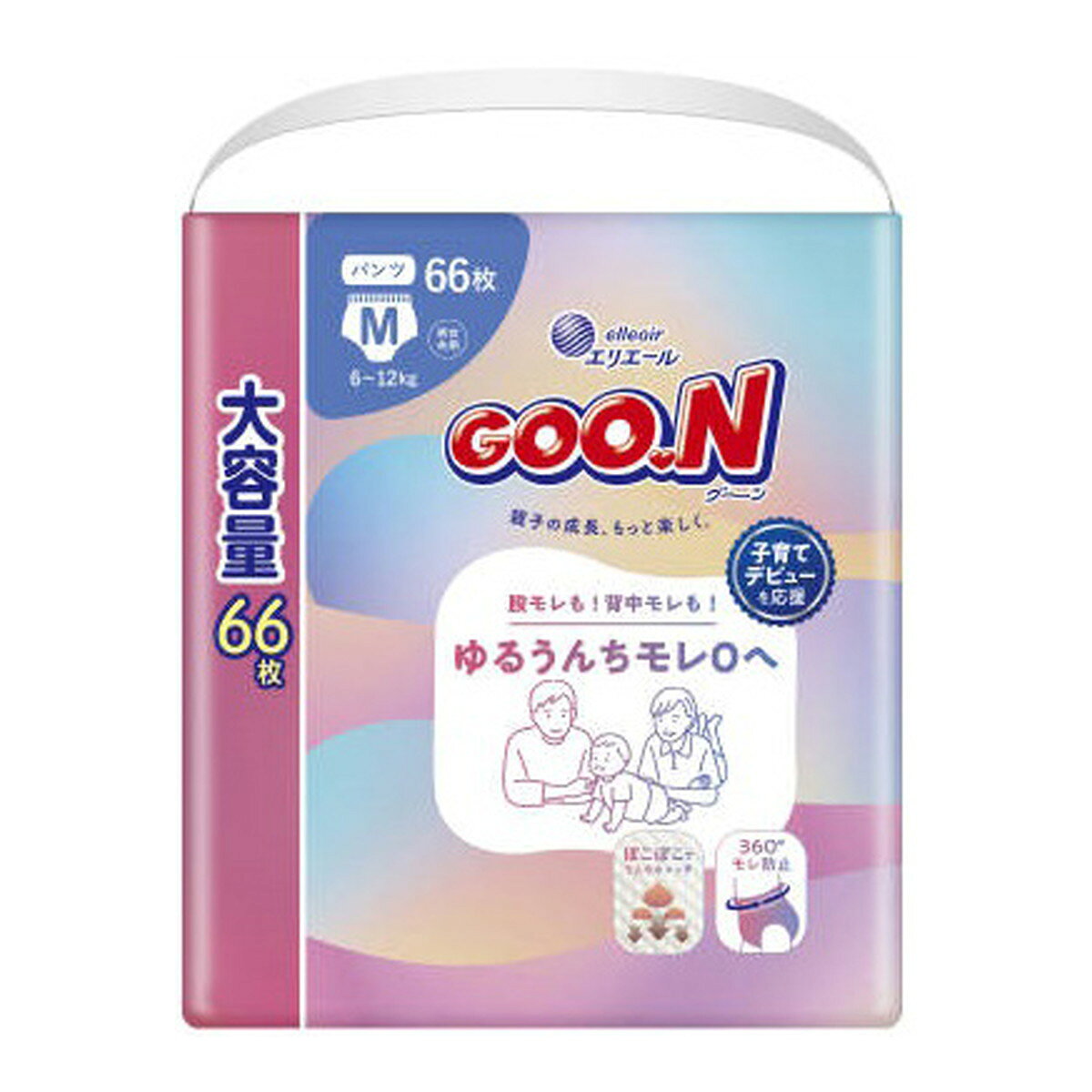 商品名：グーン ゆるうんちモレ0へ パンツ Mサイズ 大容量 66枚 こども用紙おむつ内容量：66枚JANコード：4902011124408発売元、製造元、輸入元又は販売元：大王製紙原産国：日本商品番号：101-4902011124408商品説明ママパパをサポート！子育て先まわり設計「ゆるうんちモレ0へ」。表面のぽこぽこでゆるうんちをキャッチ！背中や足まわりからモレにくい。ウエスト・足まわりに360°モレ防止シートをIN、染み出しモレをブロック。進化した吸収体がたっぷりのゆるうんちやおしっこもパワフル吸収。ふわふわのびーるウエストでおむつ替えもスムーズ。全面通気シートでずっとムレ安心。使用方法汚れた紙おむつはこまめに交換してください。広告文責：アットライフ株式会社TEL 050-3196-1510 ※商品パッケージは変更の場合あり。メーカー欠品または完売の際、キャンセルをお願いすることがあります。ご了承ください。