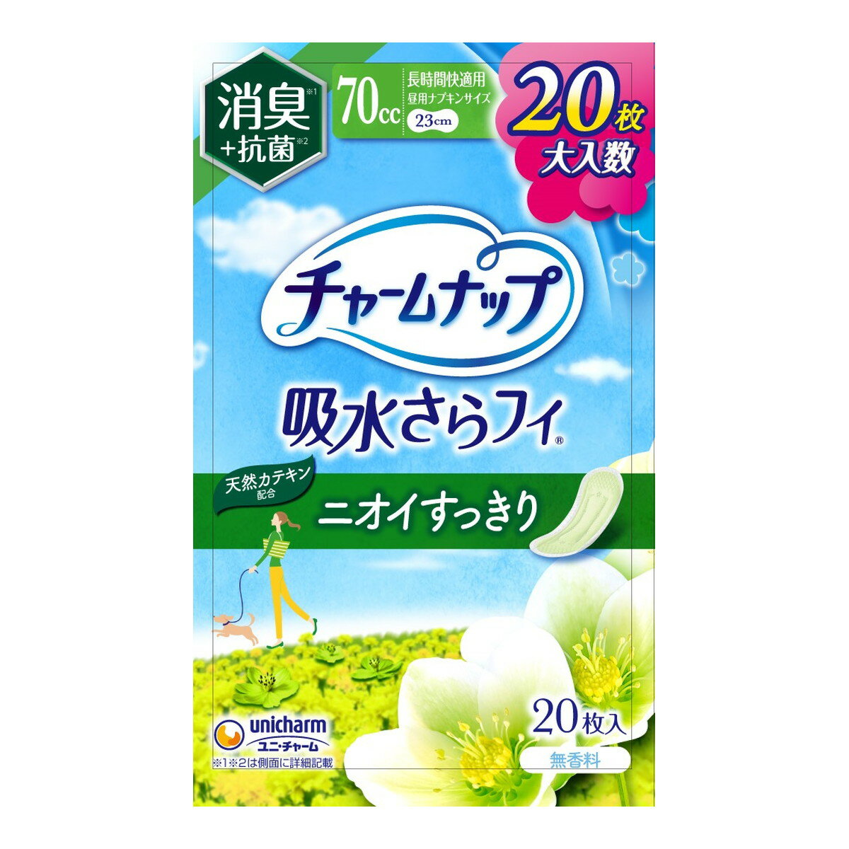 【送料込・まとめ買い×10個セット】ユニ・チャーム チャームナップ 吸水さらフィ ニオイすっきり 長時間快適用 23cm 70cc 消臭タイプ 20枚