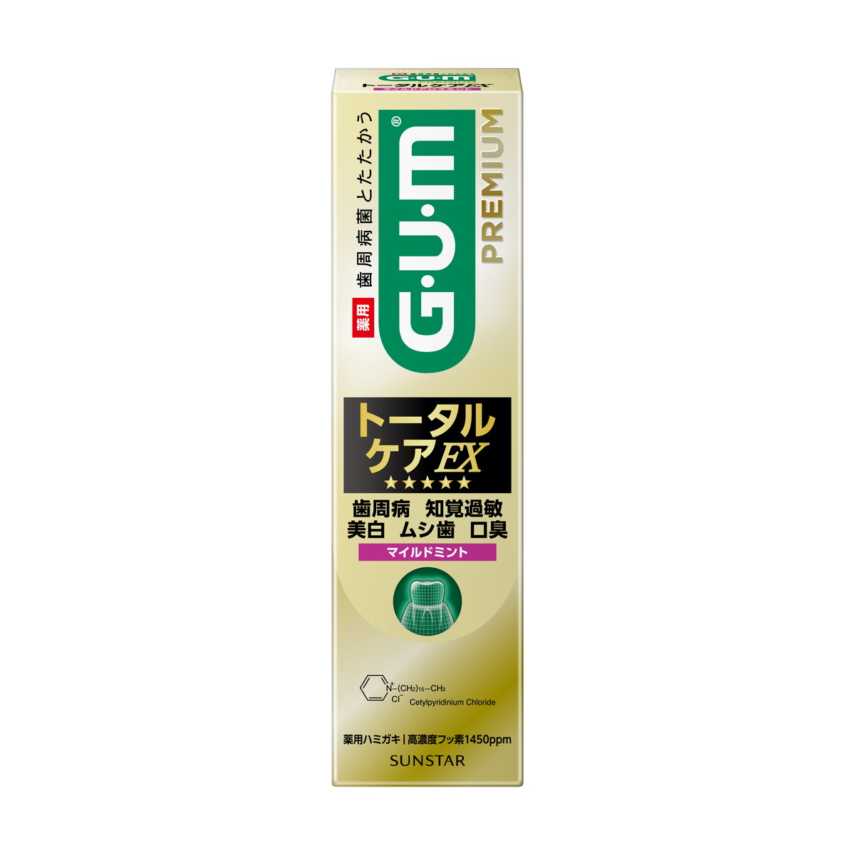 商品名：ガム・プレミアム デンタルペースト トータルケアEX マイルドミント 25g 薬用 歯磨き粉 サンスター内容量：25gJANコード：4901616013544発売元、製造元、輸入元又は販売元：サンスター原産国：日本区分：医薬部外品商品番号：101-m007-4901616013544商品説明歯周病はもちろん知覚過敏・美白・ムシ歯・口臭まで、お口の5大悩みをトータルケア※（マイルドミント香味）。※効能：歯周病（歯肉炎・歯周炎）予防、むし歯予防、口臭予防、歯を白くする、歯がしみるのを防ぐ（知覚過敏症状防止）使用方法適量をハブラシに乗せ、ハブラシで細かくブラッシングします。広告文責：アットライフ株式会社TEL 050-3196-1510 ※商品パッケージは変更の場合あり。メーカー欠品または完売の際、キャンセルをお願いすることがあります。ご了承ください。