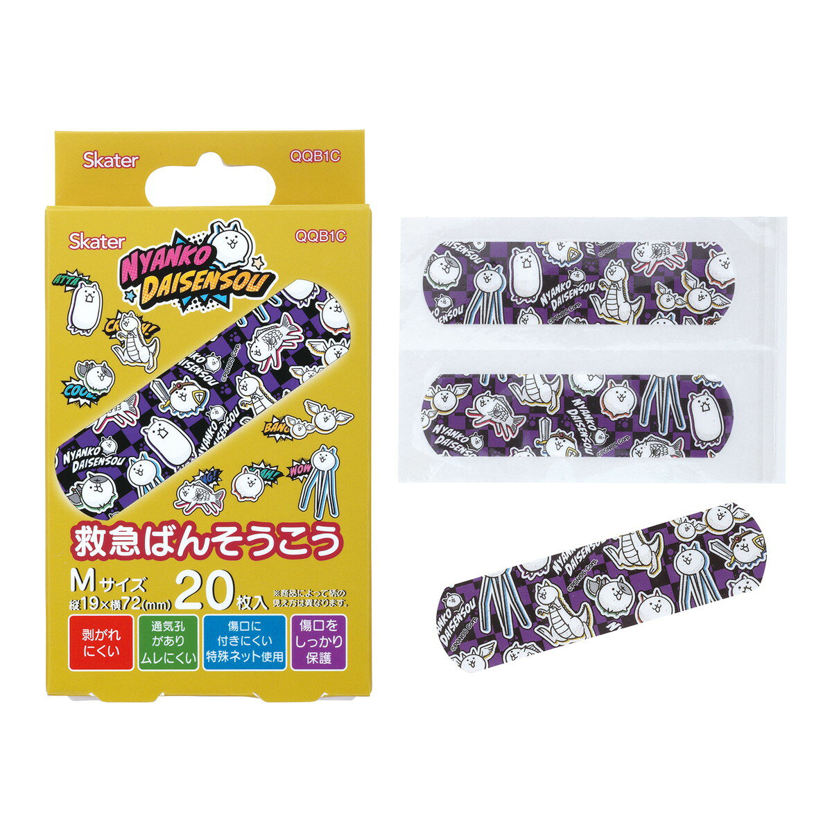 【送料込・まとめ買い×5個セット】救急絆創膏 にゃんこ大戦争26 Mサイズ QQB1C 20枚入 スケーター