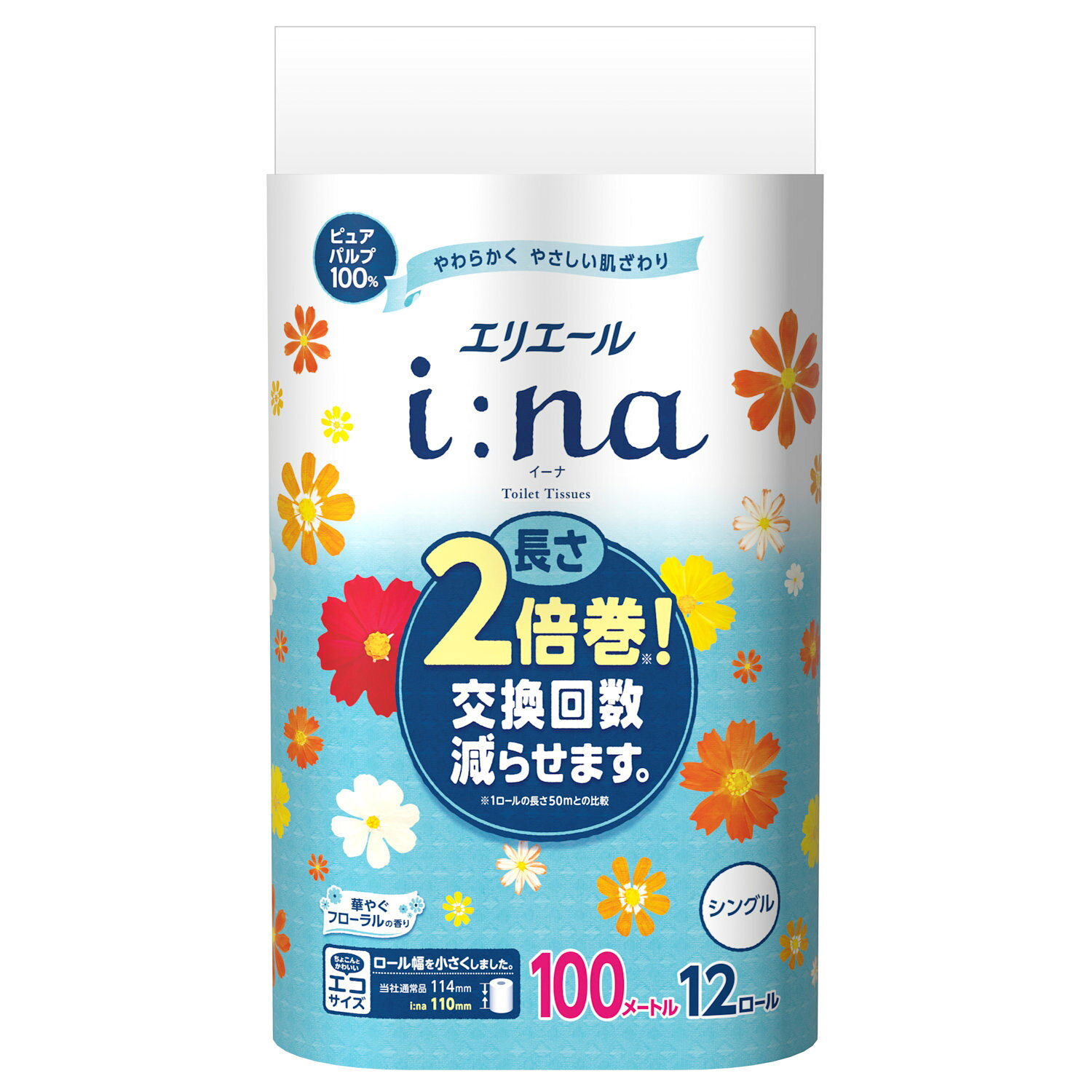 【週末限定セール】 【長尺・2倍巻き】大王製紙　エリエール イーナ トイレットロール 12ロール シングル ( 長さ2倍巻　長尺トイレットペーパー12RS ) ( 4902011723953 )のサムネイル