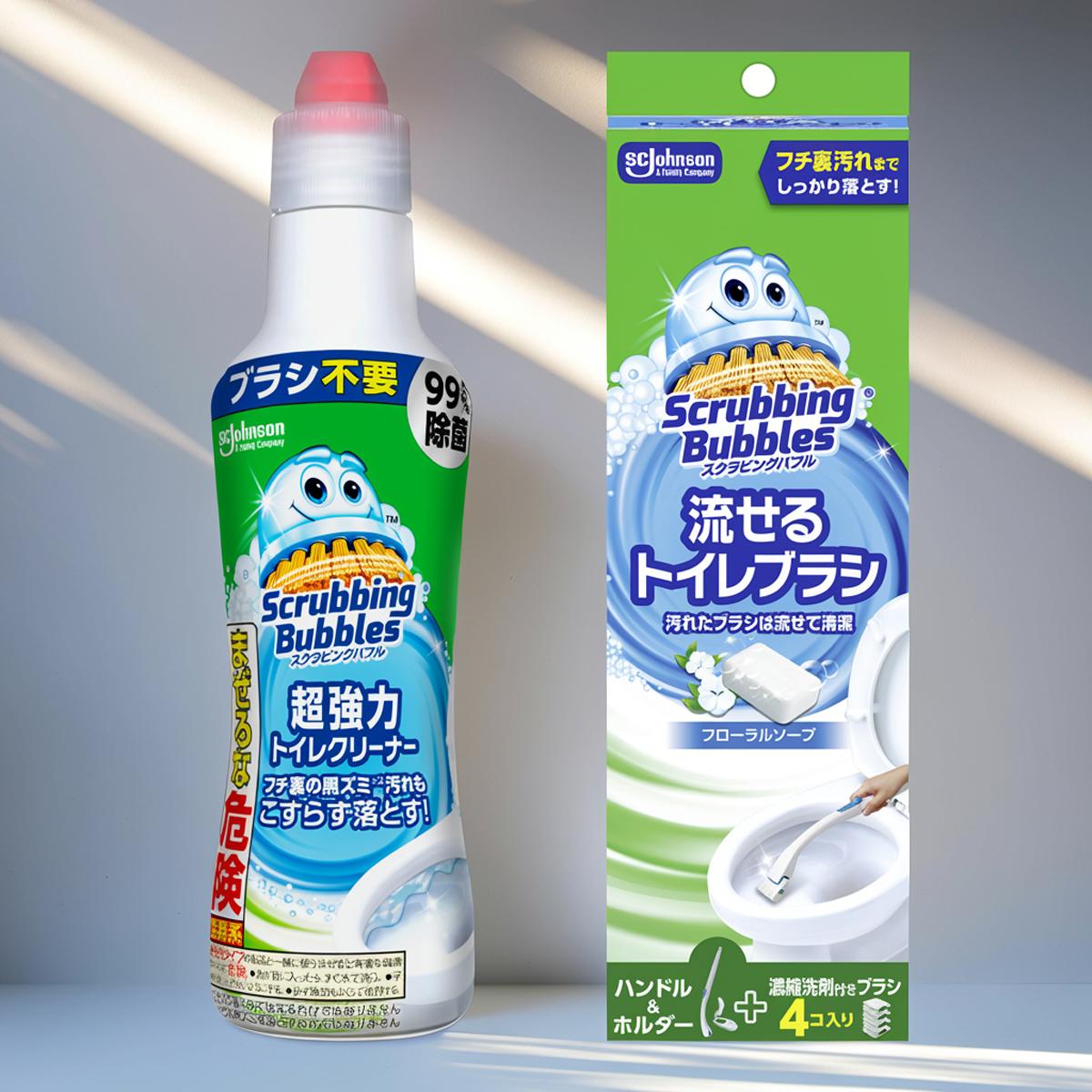 【洗剤とブラシのセット】スクラビングバブル 超強力トイレクリーナー 400g 流せるトイレブラシ フローラルソープの香り ※お一人様1個限り