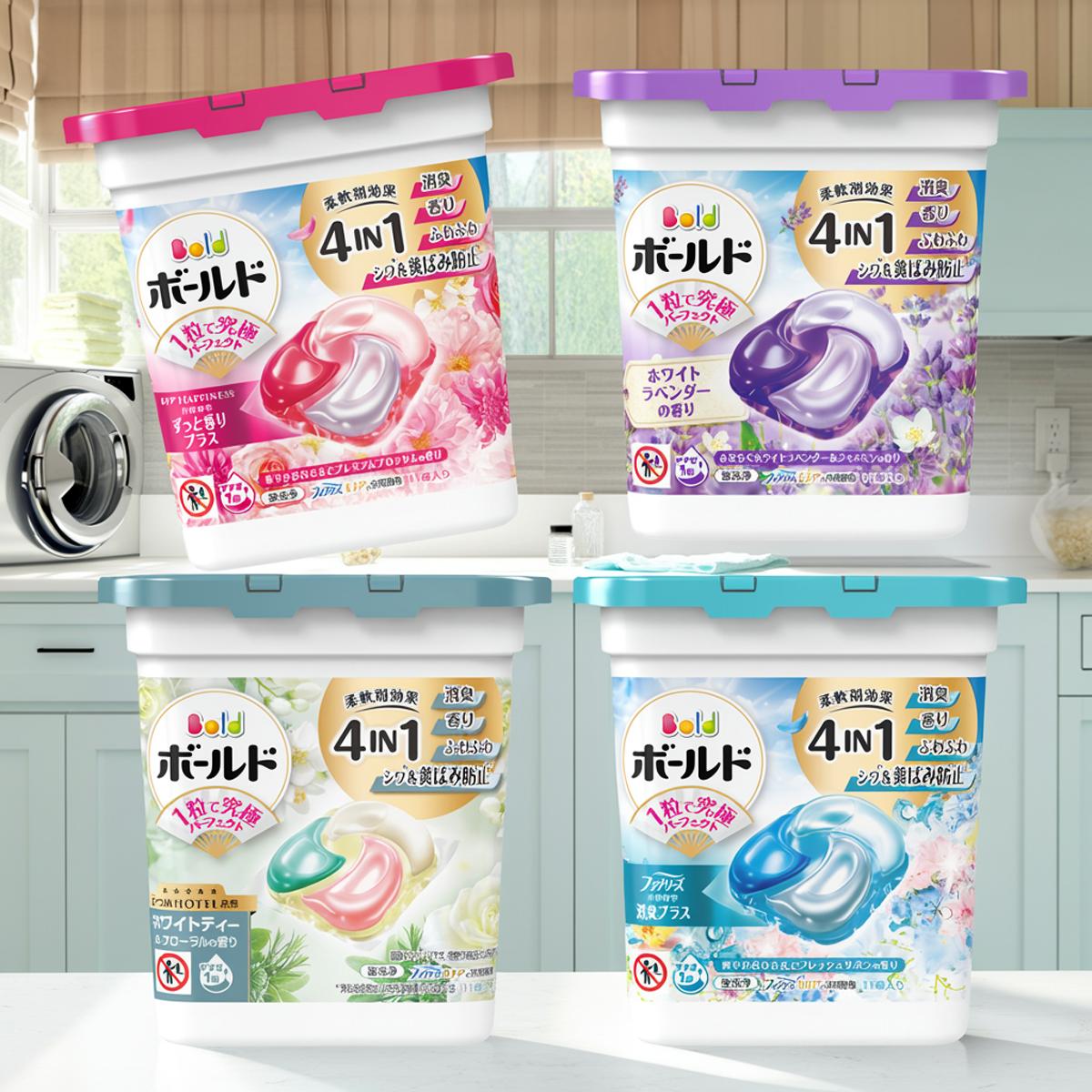 【ボールドジェルボール使い比べセット】ボールド ジェルボール 4IN1 爽やかおひさまとフレッシュサボンの香り + 華やかおひさまとプレミアムブロッサムの香り + 心安らぐホワイトラベンダー&ジャスミンの香り + ホワイトティー&フローラルの香り(3.0)