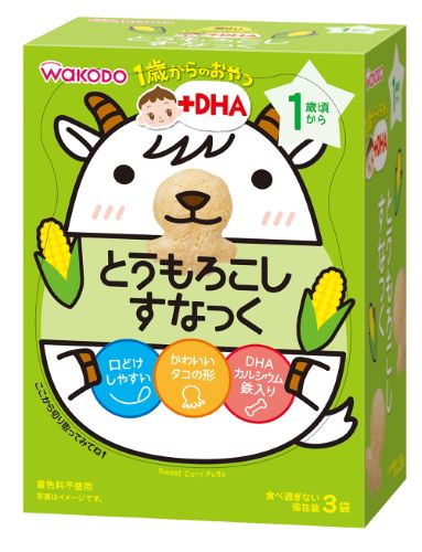 【送料込・まとめ買い×4点セット】和光堂 1歳からのおやつ＋DHA　とうもろこしすなっく (4987244183729)