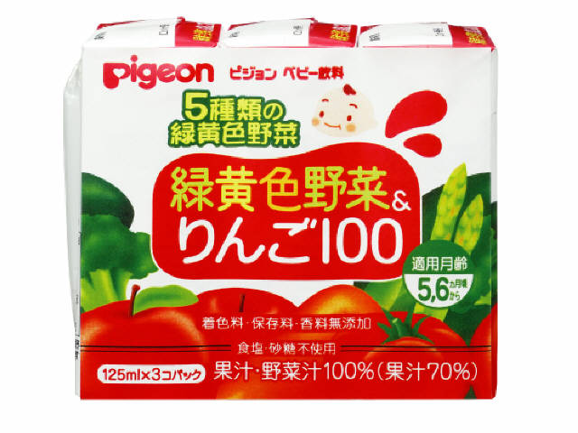 【送料込・まとめ買い×6点セット】ピジョン ベビー飲料 野菜りんご100 果汁・野菜汁100％　125ml×3個パック（4902508135146）