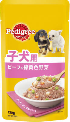 マ−スジヤパン　ペディグリー　子犬用　ビーフ＆緑黄色野菜　130G（ペット用品　ドッグフード　P100　） (4902397808428)