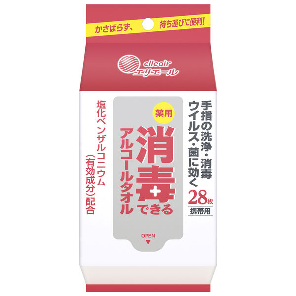 大王製紙　エリエール 薬用消毒できるアルコールタオル 携帯用 28枚入り (消毒・殺菌　ウエットティシュー)( 4902011733174 )※パッケージ変更の場合あり