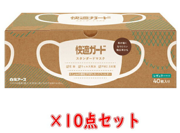 【送料込・まとめ買い×10】白元アース 快適ガード スタンダード マスク レギュラーサイズ 40枚入×10点セット（4902407581211）※無くなり次第終了のサムネイル