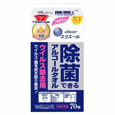 大王製紙　エリエール 除菌できるアルコールタオル 70枚入　詰替用 ウィルス除去用 ( 除菌ウエットティッシュ ) ( 4902011731156 )※無くなり次第終了