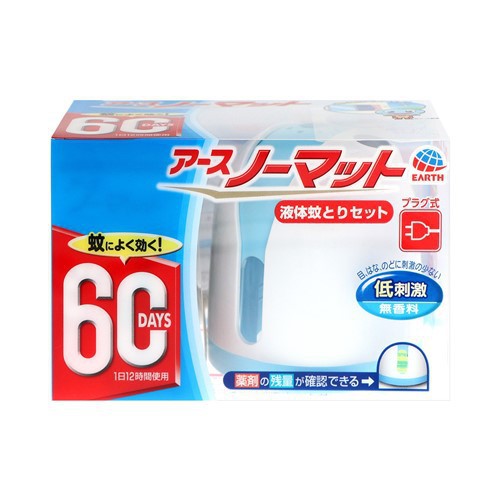 【春夏限定】アース製薬　アース ノーマット 60日セット ホワイトブルー 液体蚊取りセット　プラグ式 ( 器具本体×1、取替えボトル60日用無香料×1個 ) ( 4901080122711 )※無くなり次第終了 パッケージ変更の場合ありのサムネイル