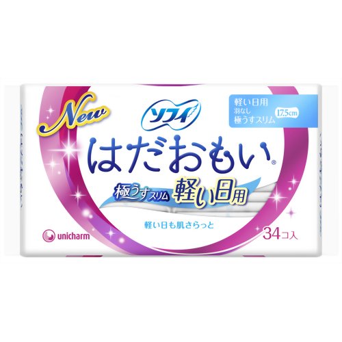 【週替わり特価F】ソフィ はだおもい 極うすスリム 軽い日の昼用 17.5cm 羽なし 34枚入