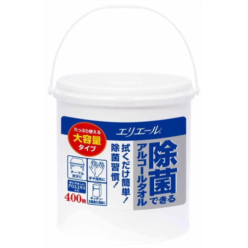 【送料込・まとめ買い×8点セット】大王製紙　エリエール 除菌できるアルコールタオル 大容量 本体 400枚入　バケツサイズ ( 除菌用ウエットティッシュ ) ( 4902011731163 )