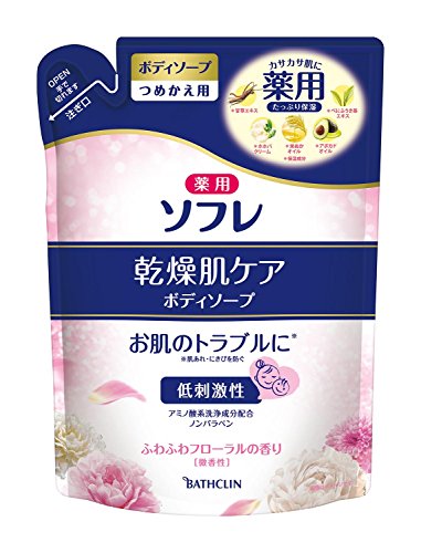 【送料込】バスクリン　ソフレ 乾燥肌ケアボディソープ つめかえ用 400ml　医薬部外品　肌荒れを防ぐボディーシャンプー ( 薬用敏感肌ケア用 ) ×12点セット　まとめ買い特価！ケース販売 ( 4548514136335 )