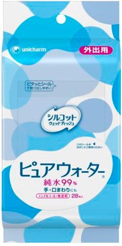 【まとめ買い×6】ユニ・チャーム シルコット ウェットティッシュ ピュアウォーター 外出用 28枚入 ×6点セット（4903111464661）