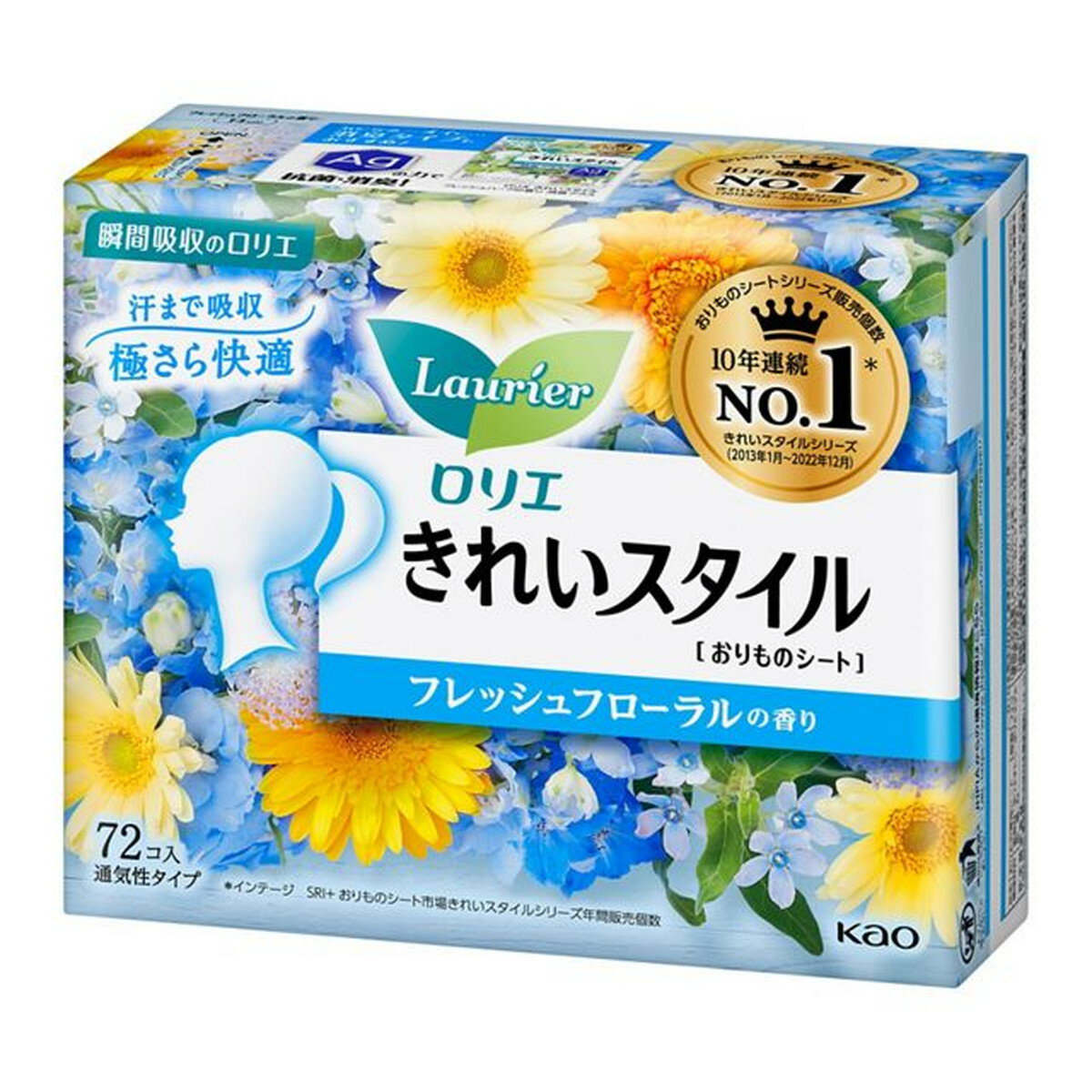 楽天姫路流通センター【送料無料・まとめ買い×10】花王 ロリエ きれいスタイル フレッシュフローラルの香り 72個入