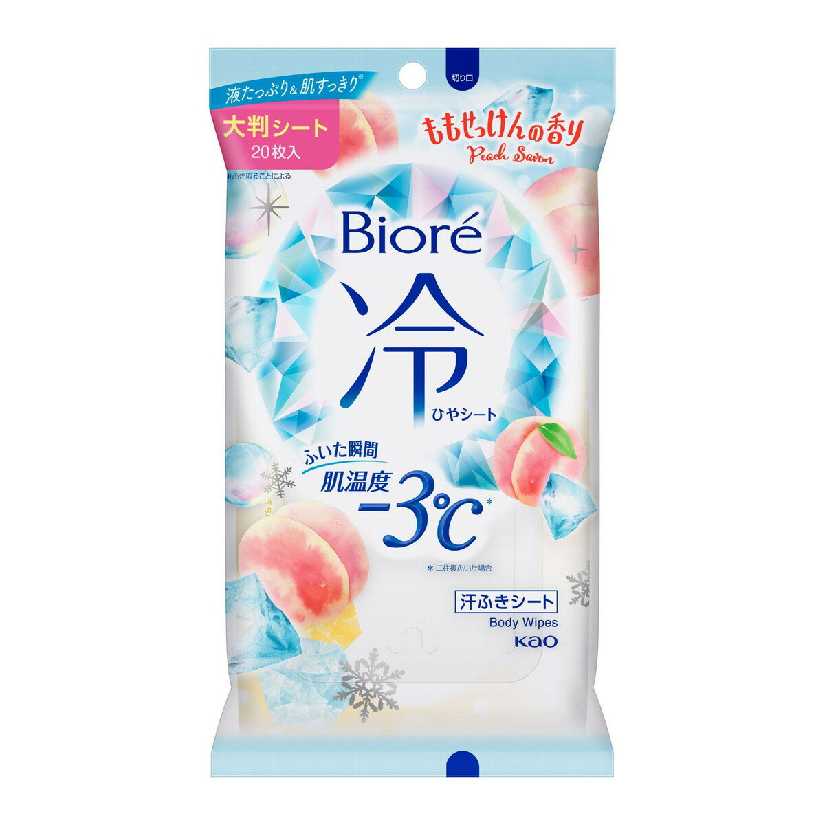 【送料込・まとめ買い×5個セット】花王 ビオレ 冷シート ももせっけんの香り 大判 20枚入 汗ふきシート