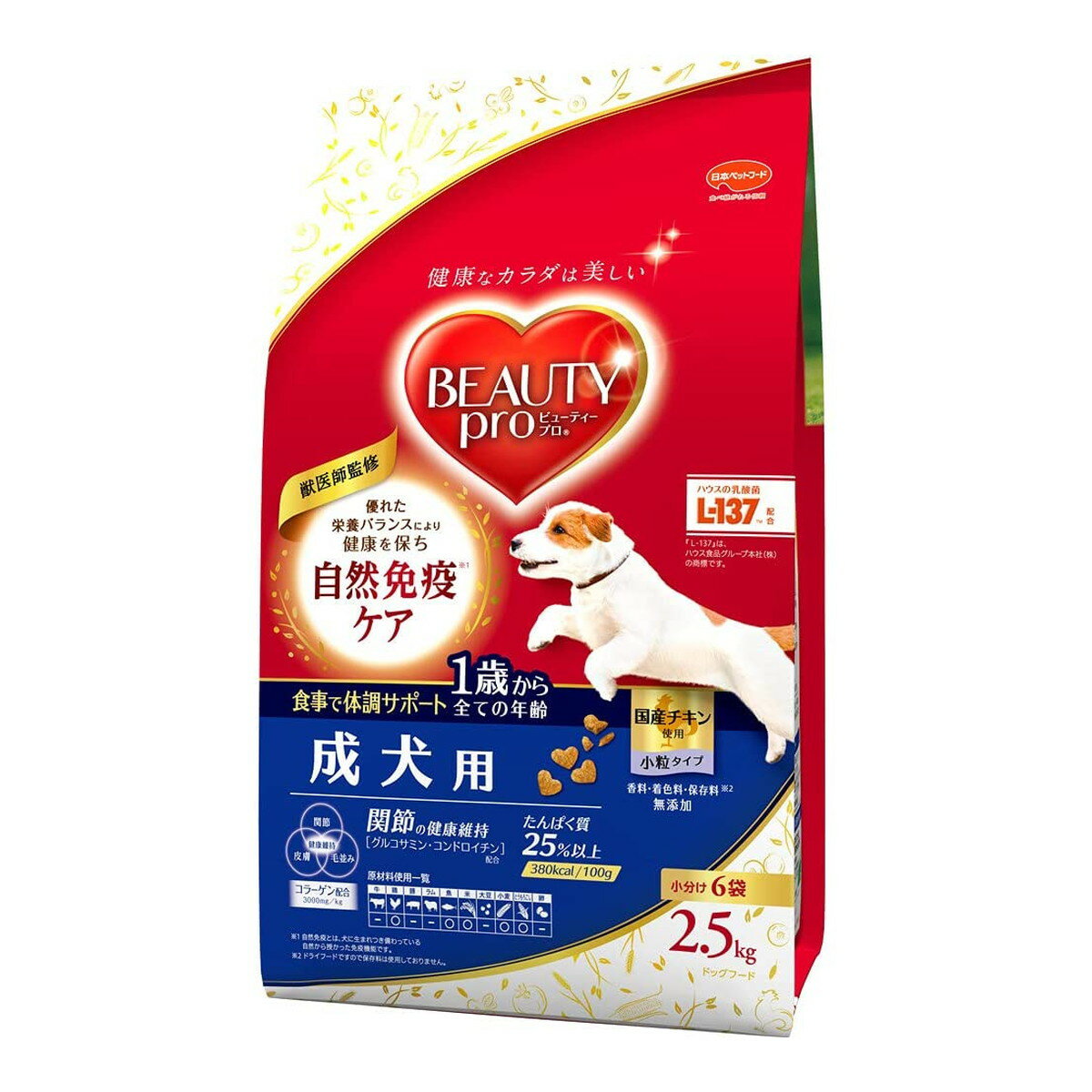 【送料込・まとめ買い×4点セット】日本ペットフード ビューティープロ ドッグ 成犬用 1歳から 小分け6袋入