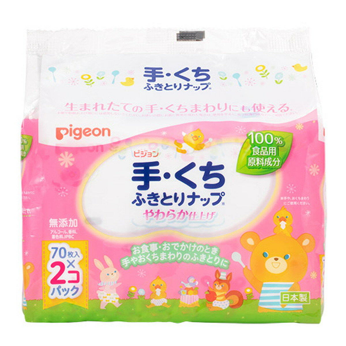 【送料込・まとめ買い×6点セット】ピジョン 手・くちふきとりナップ 詰め替え用 70枚×2個パック ノンアルコールタイプのウェットティッシュ( 4902508104296 )