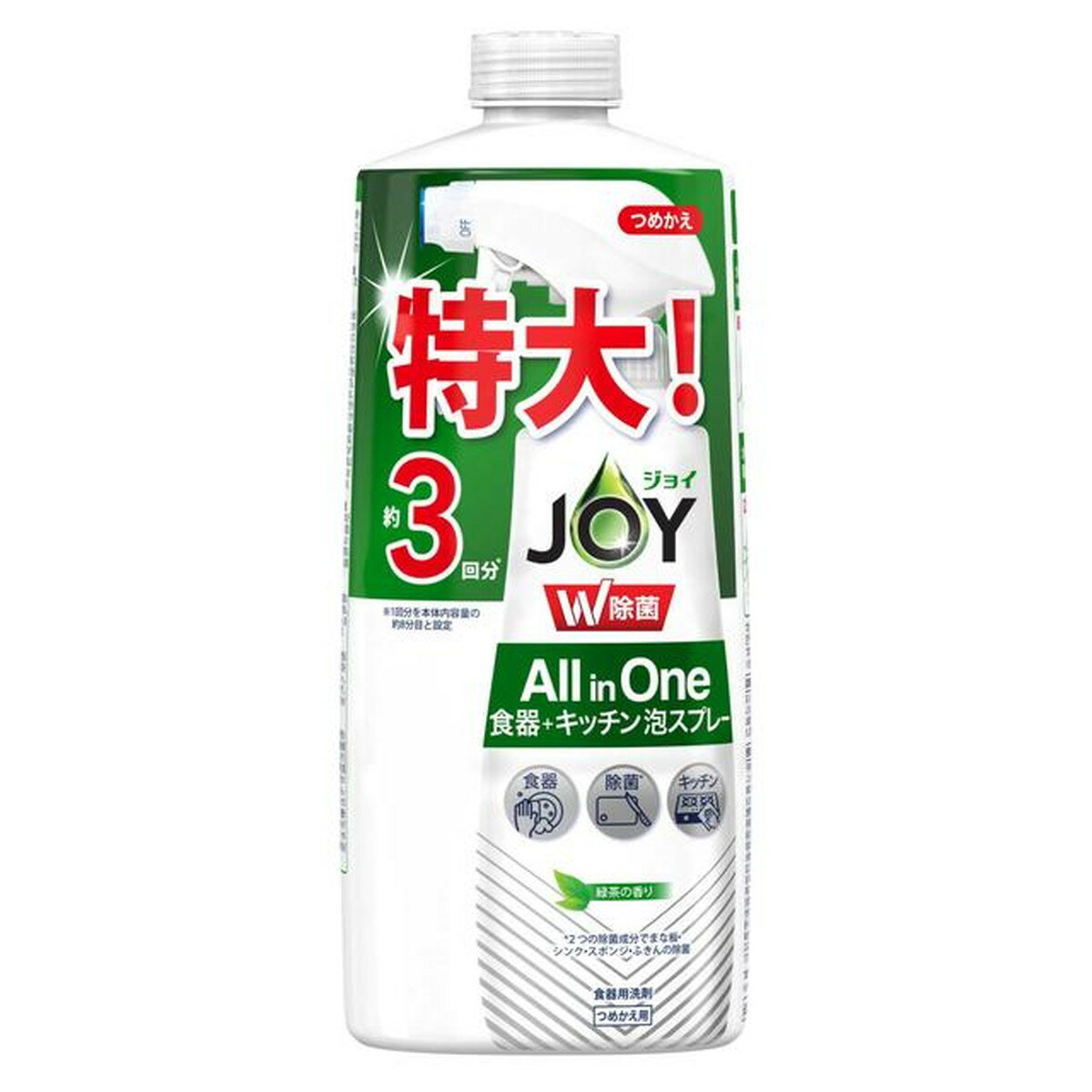 楽天姫路流通センターP&G ジョイ W除菌 All in One 食器+キッチン 泡スプレー 緑茶の香り つめかえ用 3回分 630ml 食器用洗剤