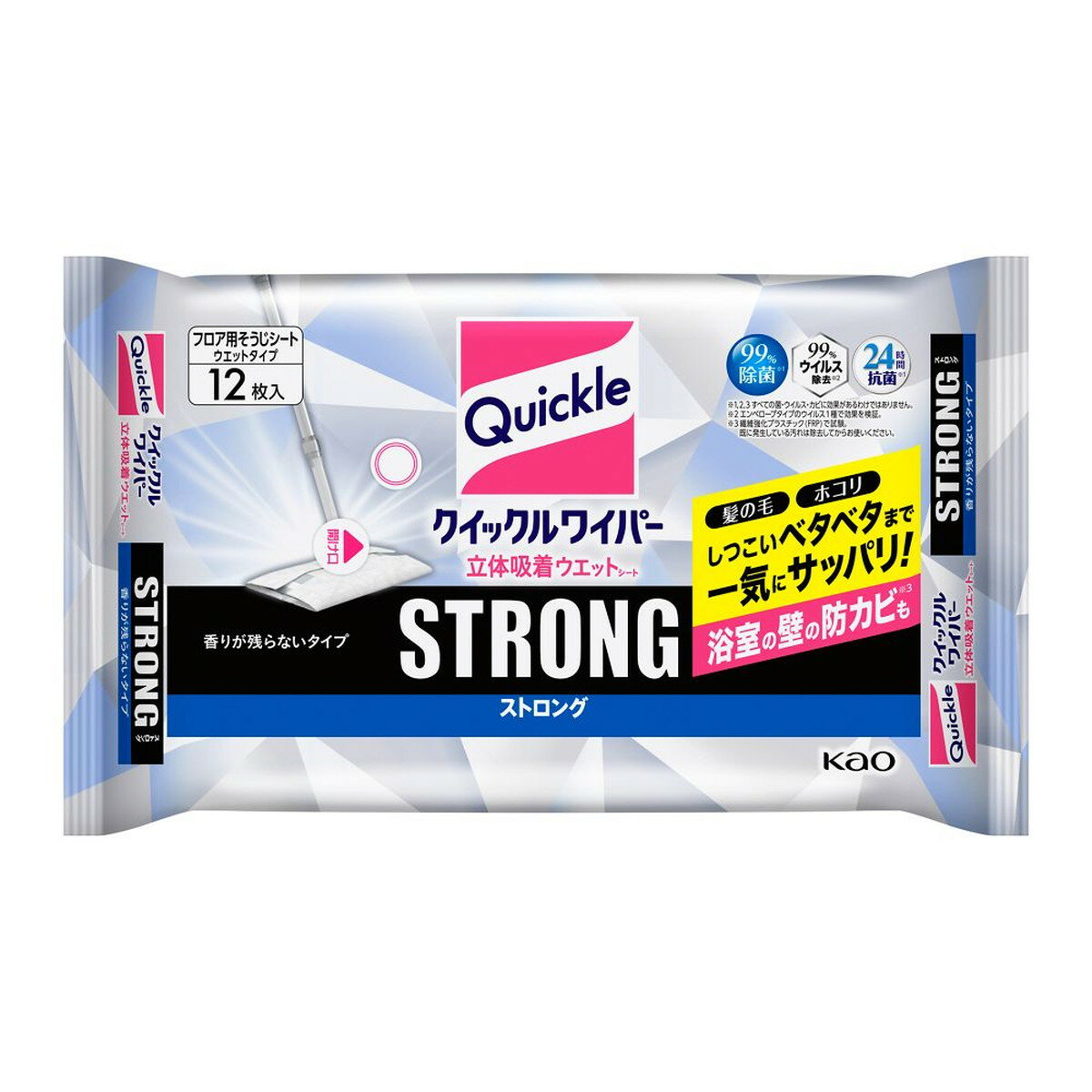 【送料込・まとめ買い×6個セット】花王 クイックルワイパー 立体吸着ウエットシート ストロング 12枚入