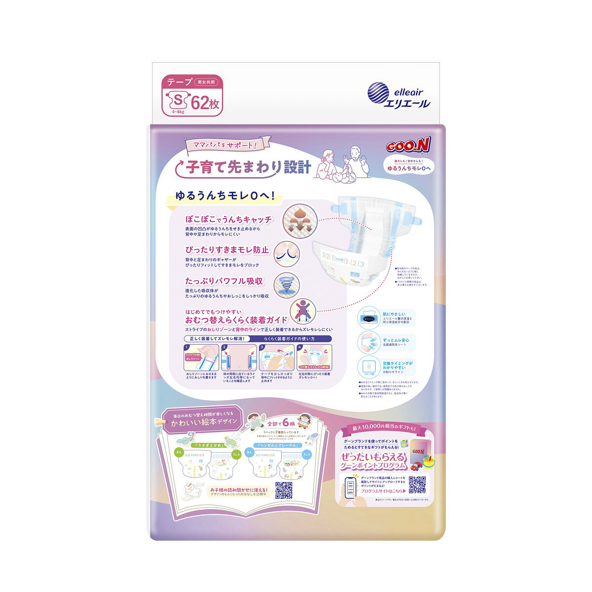 【送料込・まとめ買い×3個セット】グーン ゆるうんちモレ0へ Sサイズ テープ 62枚 ...