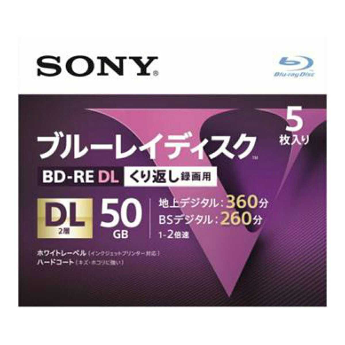 【送料無料・まとめ買い×024】ソニー ブルーレイディスク　5枚入り 2倍速　録画用　50GB　RE2倍速2層 Vシリーズ 5BNE2VLPS2 5枚入 ×024点セット（4548736036987）