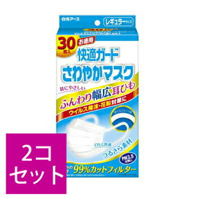 【完売削除2024】【お徳用60枚】白元アース　快適ガード さわやかマスク レギュラーサイズ 30枚入×2点セット ( 使い捨て不織布マスク ) ウイルス飛沫・花粉99％カット　PM2.5対策に ( 4902407581013 )※パッケージ変更の場合あり