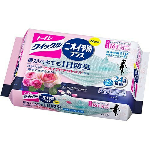 【送料込・まとめ買い×10個セット】花王 トイレクイックル ニオイ予防プラス ローズ 替え 16枚入