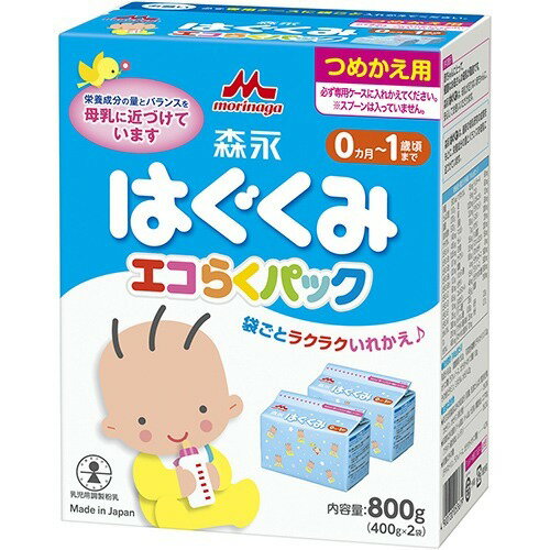 【送料込・まとめ買い×8個セット】森永 はぐくみ エコらくパック つめかえ用 400g×2袋