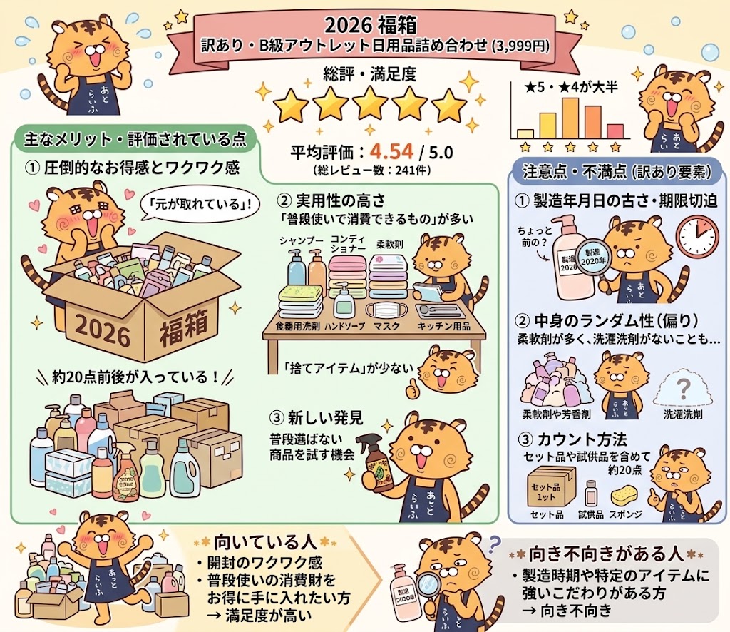【お試し・数量限定】2026 福箱 訳あり・B級アウトレット日用品 約20点前後ランダ...