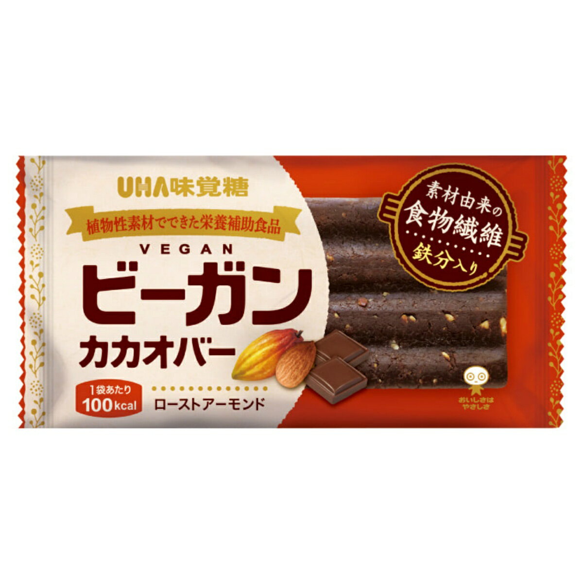 【送料込】UHA味覚糖 ビーガンカカオバー ローストアーモンド 1個入 カラダにやさしい植物性100%のナチュラルフード 1個