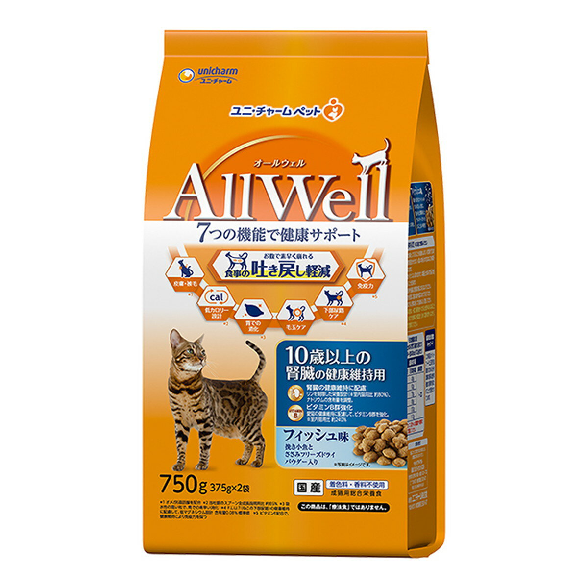 ユニ・チャーム AllWell 10歳以上の 腎臓の健康維持用 フィッシュ味 挽き小魚とささみ フリーズドライ パウダー入り 750g