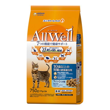 ユニ・チャーム AllWell 10歳以上の 腎臓の健康維持用 フィッシュ味 挽き小魚とささみ フリーズドライ パウダー入り 750g