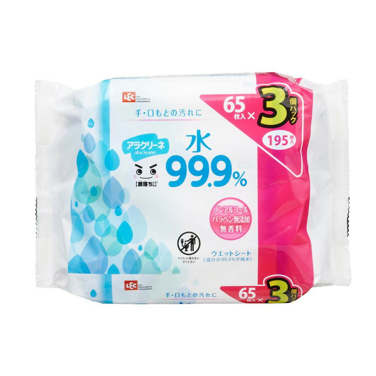 【送料込・まとめ買い×10個セット】レック 激落ちくん アラクリーネ 水99.9% ウェットシート 65枚入×3..