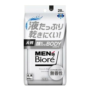 【送料込・まとめ買い×5個セット】花王 Biore メンズビオレ 顔もふけるボディシート 無香性 汗拭きシート 28枚入