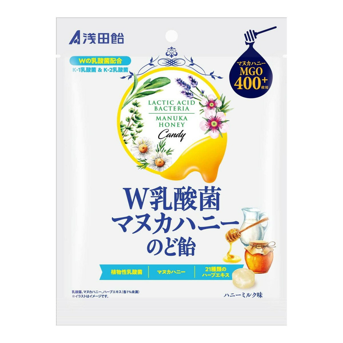 浅田飴 W乳酸菌 マヌカハニー ハニーミルク味 のど飴 60g