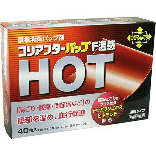 【第3類医薬品】東和製薬 コリアフターパップF温感 40枚入 ※セルフメディケーション税制対象