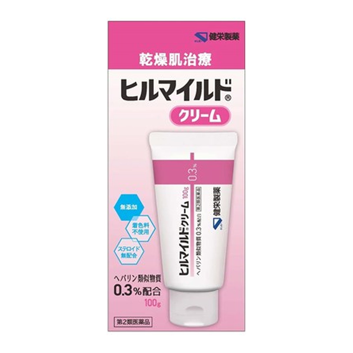 商品名：【第2類医薬品】健栄製薬 ヒルマイルド クリーム 100g内容量：100gJANコード：4987286317465発売元、製造元、輸入元又は販売元：健栄製薬原産国：日本区分：第二類医薬品商品番号：103-4987286317465□□□　商品説明　□□□ヘパリン類似物質0.3％配合しっとり潤うクリームタイプ顔や手足の乾燥肌治療に□□□　使用上の注意　□□□■してはいけないこと（守らないと現在の症状が悪化したり、副作用が起こりやすくなります）1．次の人は使用しないでください（1）出血性血液疾患（血友病、血小板減少症、紫斑病等）の人。（2）わずかな出血でも重大な結果をきたすことが予想される人。（ 血液凝固抑制作用を有し出血を助長するおそれがあります。）2．次の部位には使用しないでください　　目や目の周囲、粘膜（口腔、鼻腔、膣等）。■相談すること1．次の人は使用前に医師、薬剤師又は登録販売者に相談してください（1）医師の治療を受けている人。（2）薬などによりアレルギー症状を起こしたことがある人。（3）湿潤やただれのひどい人。2．使用後、次の症状があらわれた場合は副作用の可能性があるので、直ちに使用を中止し、この外箱を持って医師、薬剤師又は登録販売者に相談してください【関係部位：症状】皮ふ：発疹・発赤、かゆみ、はれ、紫斑3．5〜6日間使用しても症状がよくならない場合は使用を中止し、この外箱を持って医師、薬剤師又は登録販売者に相談してください使用期限120日以上の商品を販売しております□□□　効果・効能　□□□手指の荒れ、ひじ・ひざ・かかと・くるぶしの角化症、手足のひび・あかぎれ、乾皮症、小児の乾燥性皮ふ、しもやけ（ただれを除く）、きず・やけどのあとの皮ふのしこり・つっぱり（顔面を除く）、打身・ねんざ後のはれ・筋肉痛・関節痛□□□　用法・用量　□□□1日1〜数回、適量を患部にすりこむか、又はガーゼ等にのばして貼ってください。★用法用量に関連する注意（1）用法用量を厳守してください。（2）小児に使用させる場合には、保護者の指導監督のもとに使用させてください。（3）目に入らないように注意してください。万一、目に入った場合には、すぐに水又はぬるま湯で洗ってください。なお、症状が重い場合には、眼科医の診療を受けてください。（4）外用にのみ使用してください。□□□　成分・分量　□□□100g中・・・ヘパリン類似物質：0.3g含有添加物として、サラシミツロウ、セレシン、白色ワセリン、エデト酸ナトリウム水和物、ジブチルヒドロキシトルエン、グリセリン、軽質流動パラフィン、スクワラン、グリセリン脂肪酸エステル、ポリオキシエチレンセチルエーテル、パラオキシ安息香酸プロピル、パラオキシ安息香酸メチルを含有します。□□□　保管および取扱い上の注意　□□□（1）直射日光の当たらない湿気の少ない涼しい所に密栓して保管してください。（2）小児の手の届かない所に保管してください。（3）他の容器に入れ替えないでください。（誤用の原因になったり品質が変わることがあります。）（4）使用期限を過ぎた製品は使用しないでください。□□□　お問い合わせ先　□□□お問い合わせ健栄製薬（株）TEL：06-6231-5822受付時間：9時〜17時（土、日、祝日を除く）文責：アットライフ株式会社　登録販売者 尾籠 憲一広告文責：アットライフ株式会社TEL：050-3196-1510医薬品販売に関する記載事項第2類医薬品第二類医薬品広告文責：アットライフ株式会社TEL 050-3196-1510 ※商品パッケージは変更の場合あり。メーカー欠品または完売の際、キャンセルをお願いすることがあります。ご了承ください。