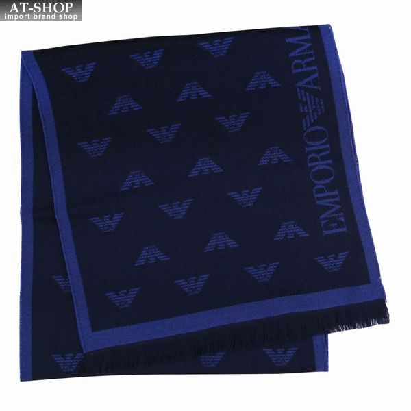 エンポリオアルマーニ マフラー（メンズ） メンズ マフラー エンポリオ アルマーニ EMPORIO ARMANI スカーフ 2022AW NAVY BLUE ネイビー系
