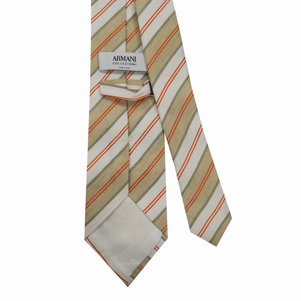 アルマーニネクタイ コレッツオーニ アルマーニ COLLEZIONI ARMANI メンズ ネクタイ 8.5cm ストライプ柄 ホワイト×オレンジ 数限定アウトレット特価セール!お得!早い者勝ち!