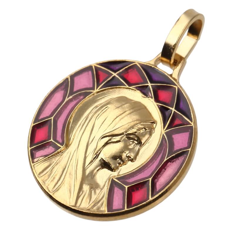 レッドステンドグラス調聖母マリアのメダイユ パリ マドレーヌ寺院正規品 フランス教会 ペンダント トップ チャーム ネックレス カトリック聖品