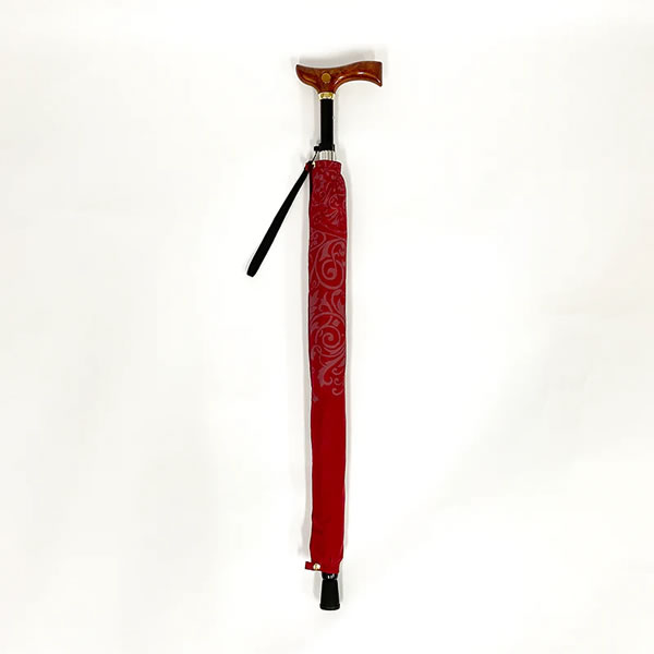 DuetWalkerMG(デュエットウォーカーエムジー) ステッキinアンブレラ 55cm ダマスク柄 ワイン 傘 雨傘 日傘 晴雨兼用 ステッキ UVION 東京丸惣