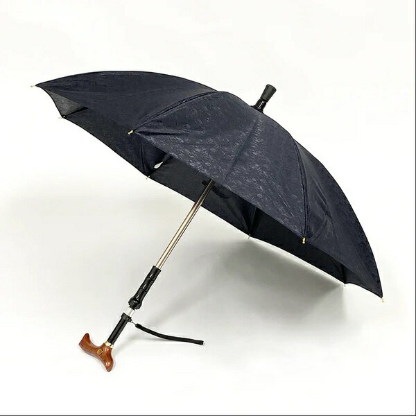 DuetWalkerMG(デュエットウォーカーエムジー) ステッキinアンブレラ 55cm ジャガード ローズ ダークネイビー 傘 雨傘 日傘 晴雨兼用 ステッキ UVION 東京丸惣